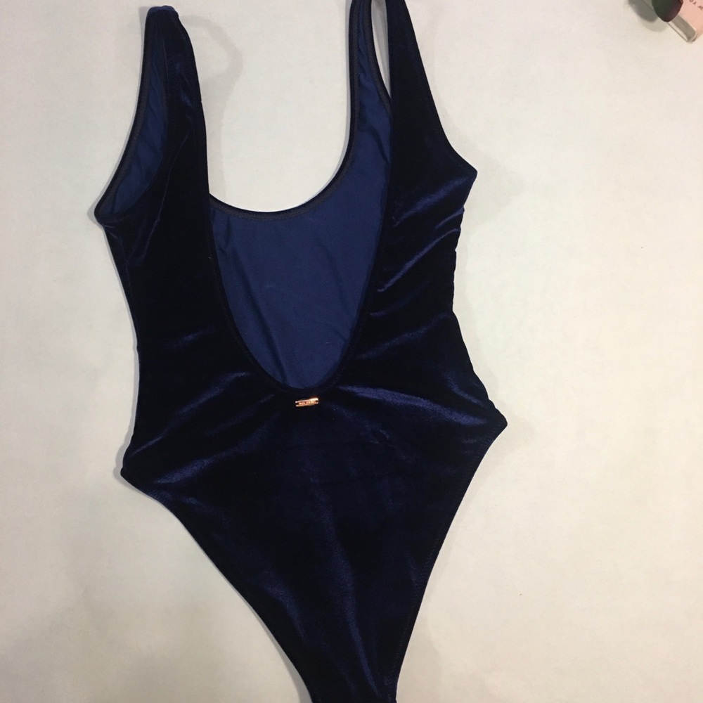 Fox Swim navy blue velvet one piece swimsuit M - Picture 7 of 8